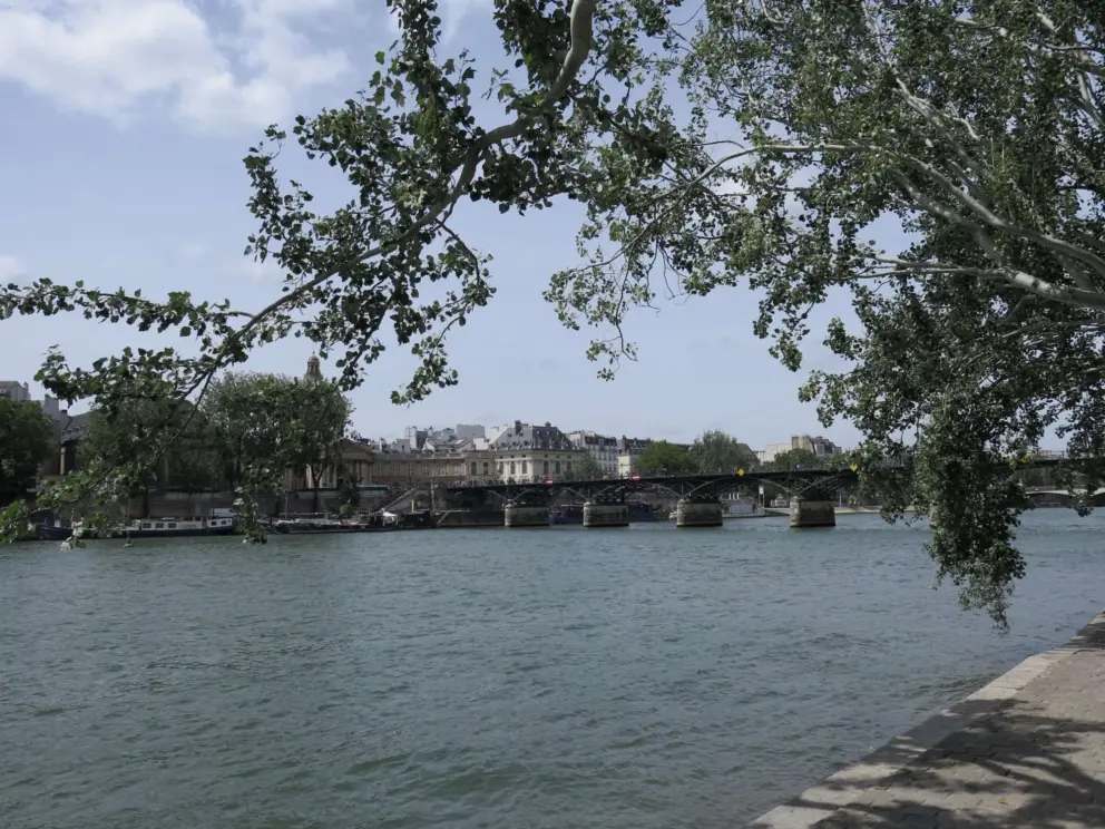 The Pont des Arts, stretching across the Seine River. 