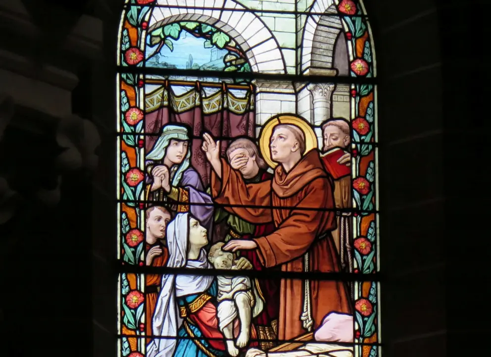 Stained glass window inside Saint Anthony of Padua Church. 