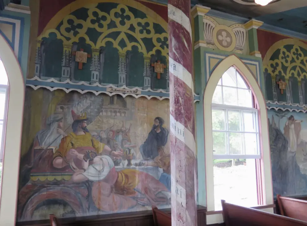 Painting of the handwriting on the wall at the Feast of King Belshazzar, a story from the Bible. 