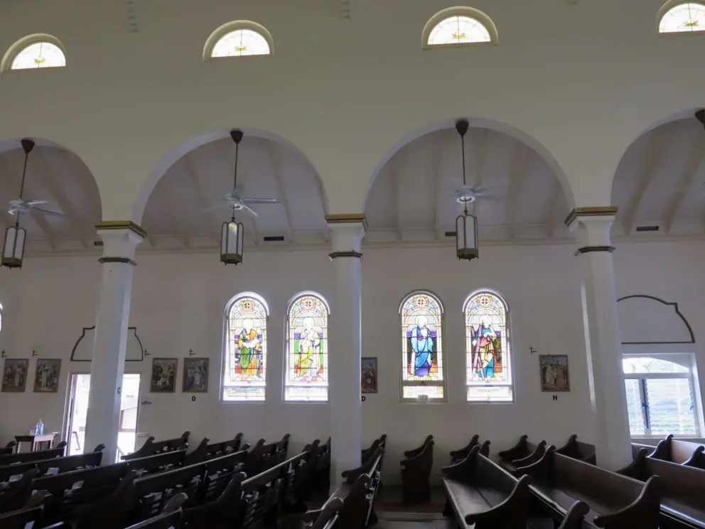 Arches and stained glass. 