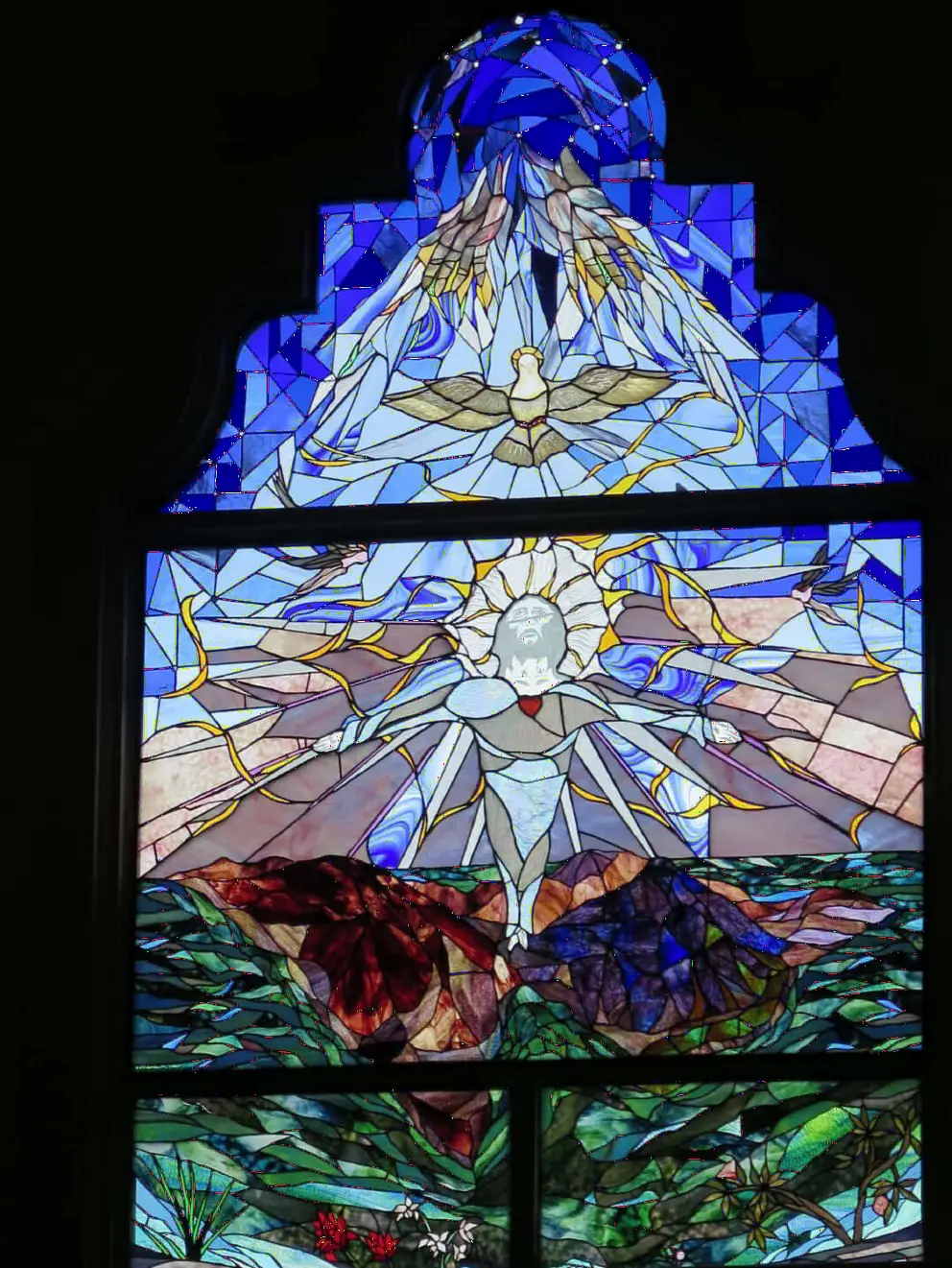 Pretty stained glass with small pieces. 