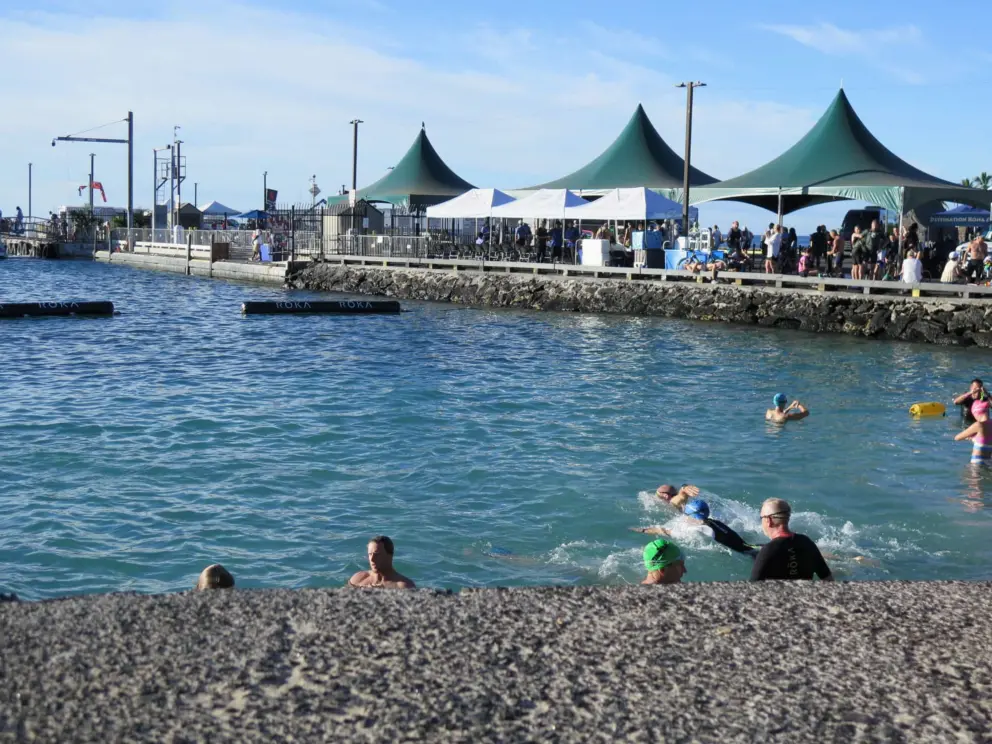Ironman participants practising at Kailua Pier. 