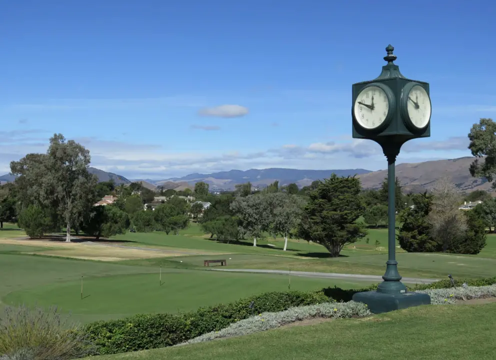 Clock outside SLO Country Club dining area. 