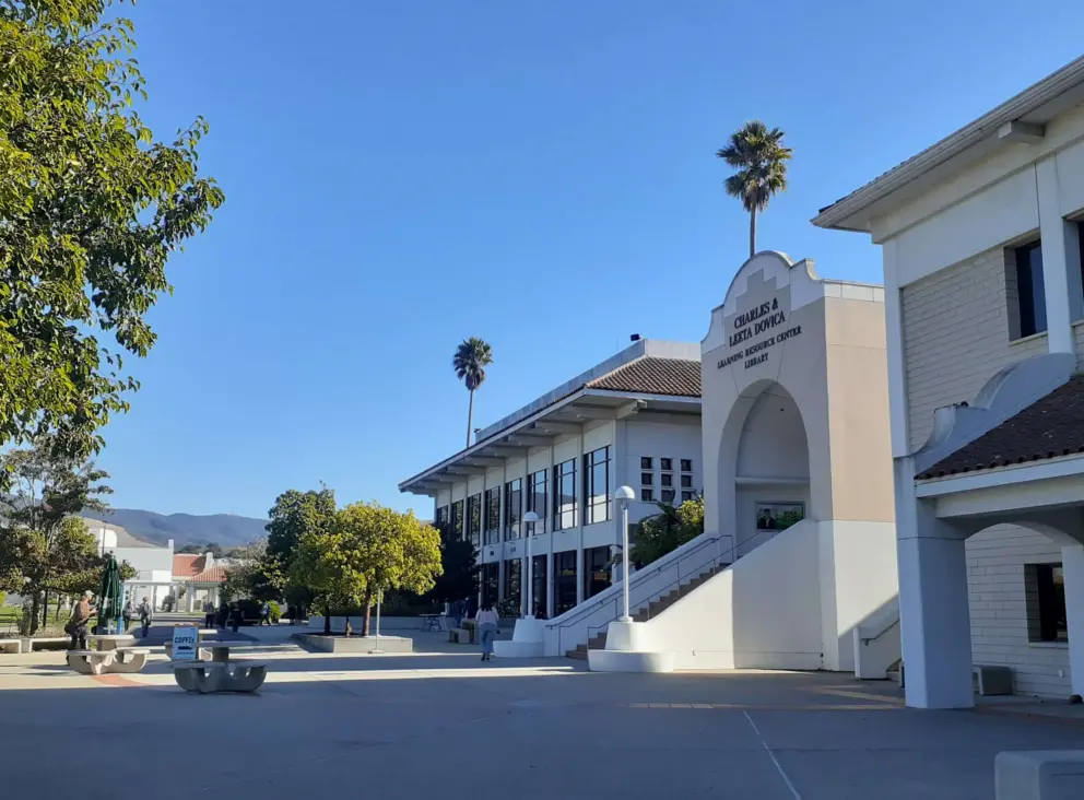 Shade outside the library.
