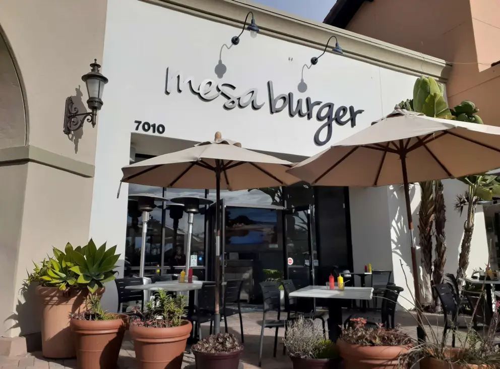 Mesa Burger and its outdoor seating. 