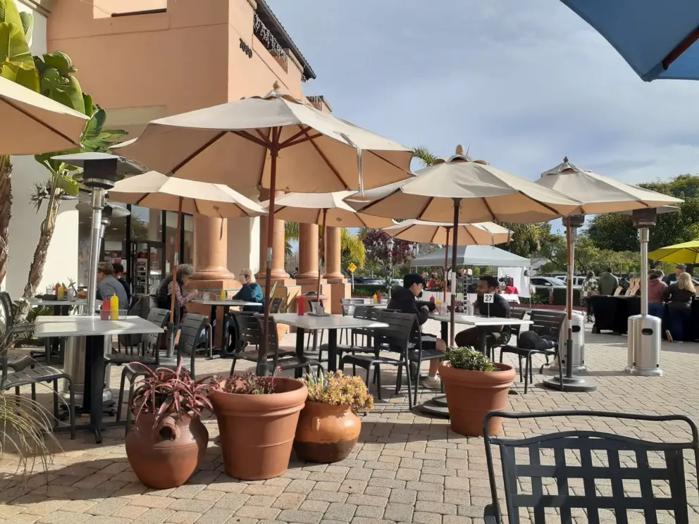 Sunny day in December at Camino Real Marketplace. 