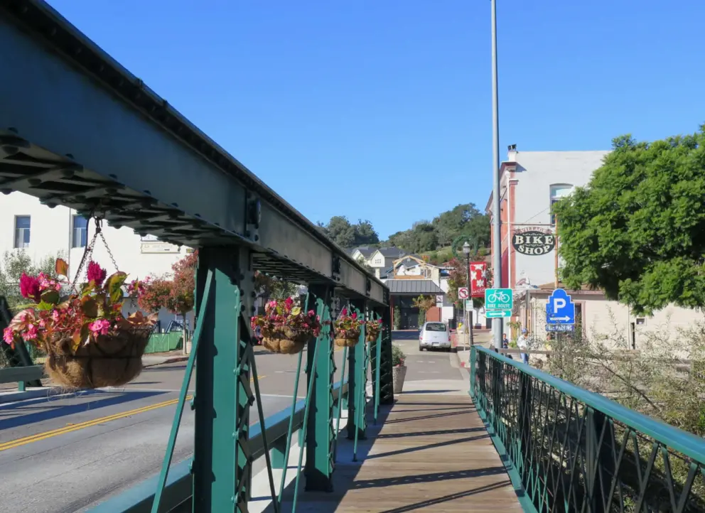 A pedestrian walkway on Bridge Street. 