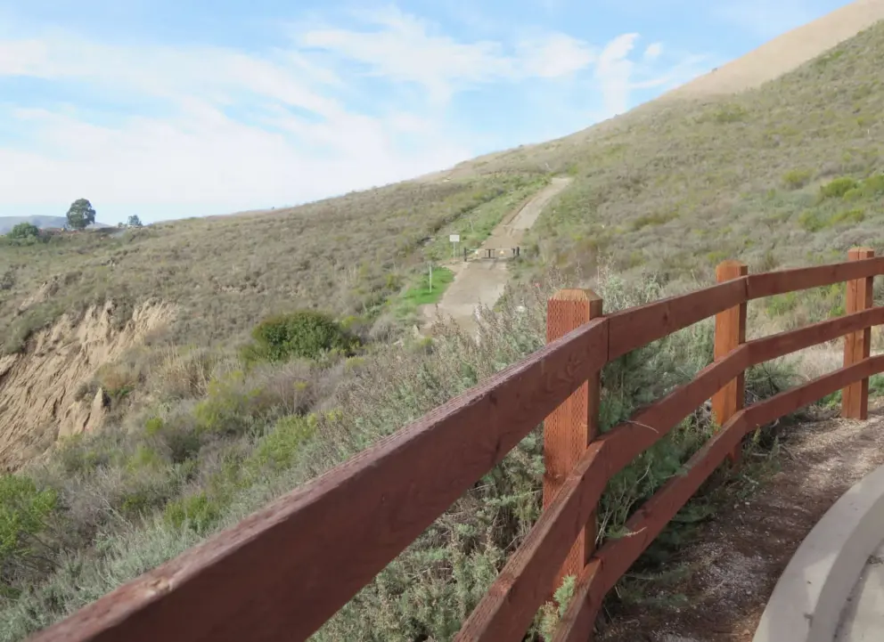 The end of The Bluffs Trail, where the old road to Smuggler's Cave begins. 