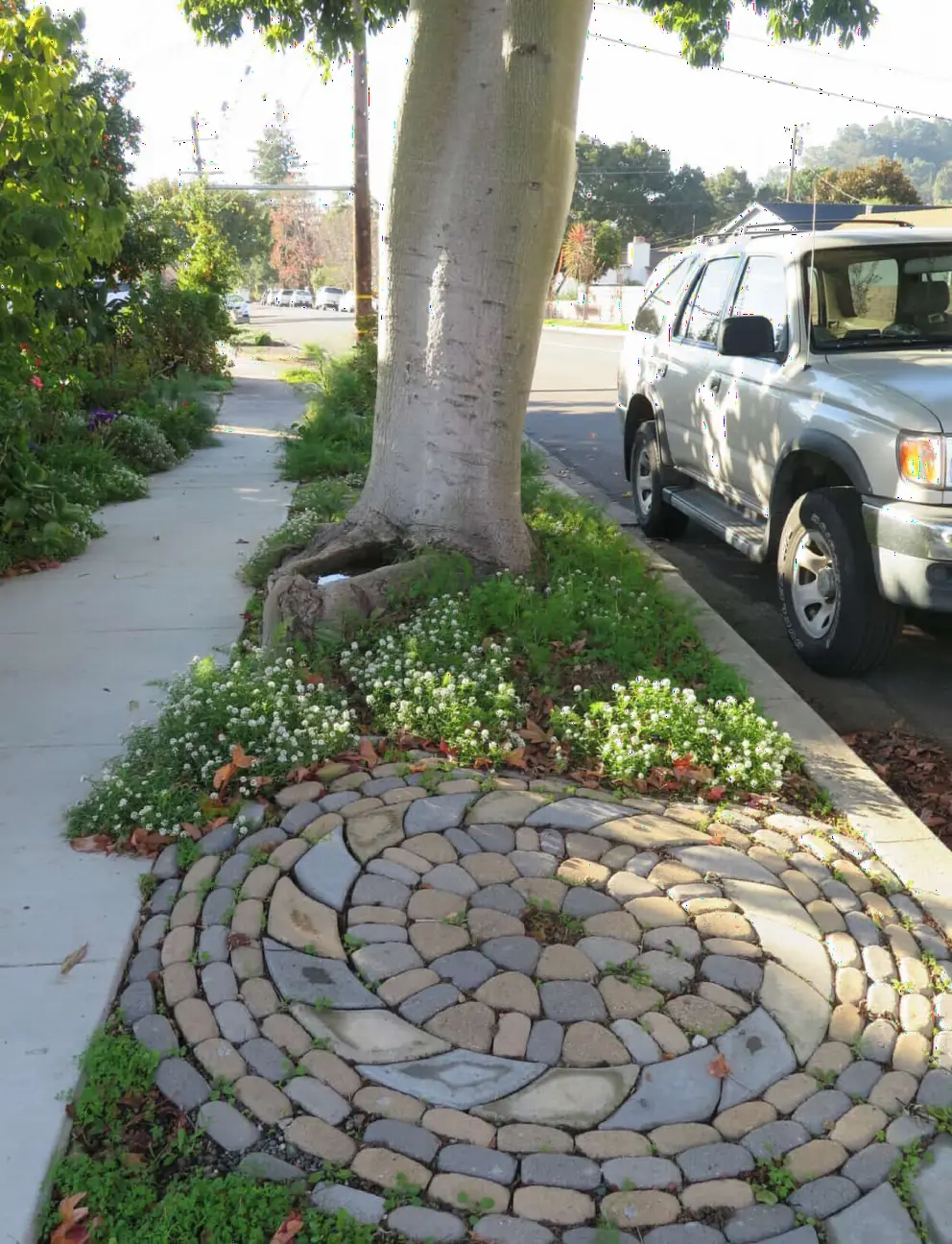 A circular stone decoration. 