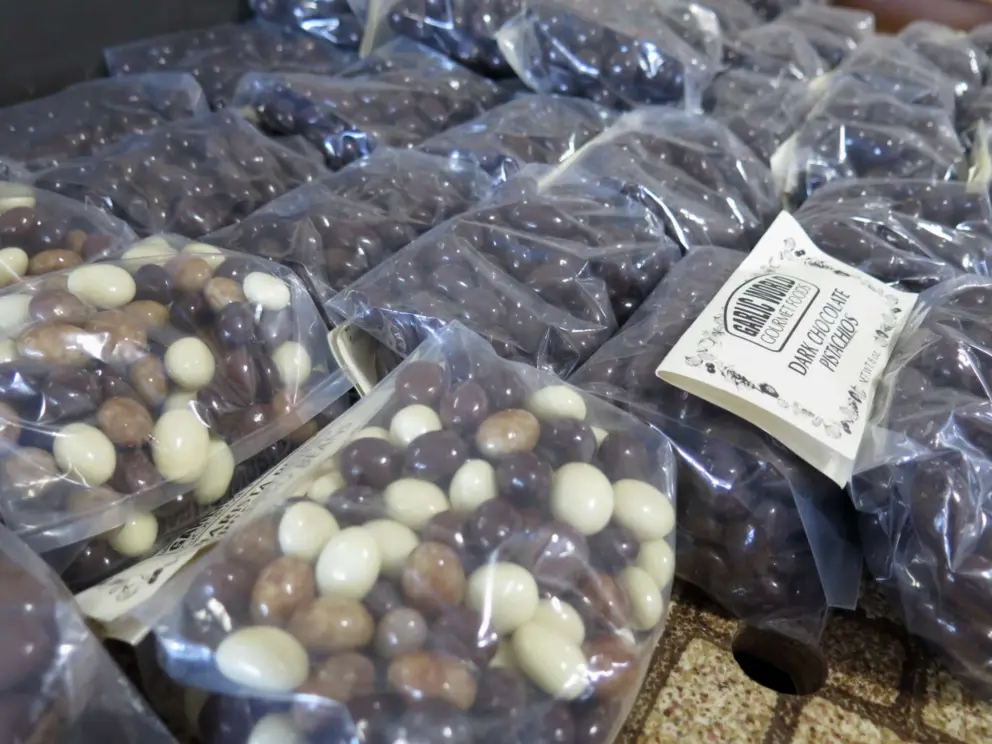 Dark chocolate pistachios to have in the car. 