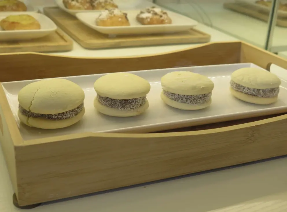 Maicena alfajor cookies filled with dulce de leche, at Baires Bakery and Cafe. 