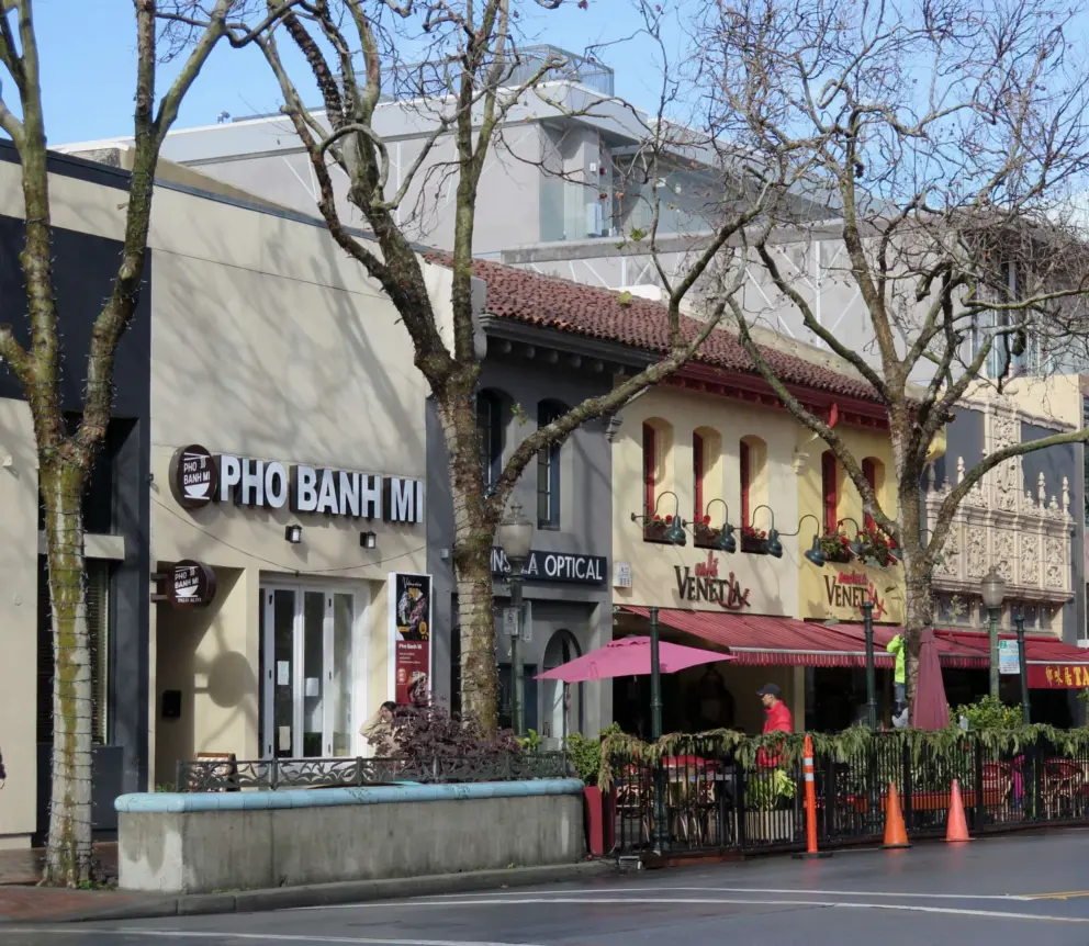 Colorful storefronts. 
