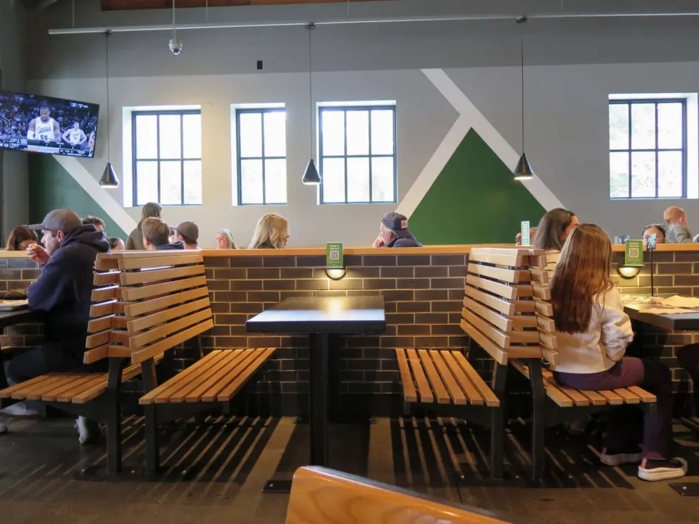 Booth seating in Shake Shack. 