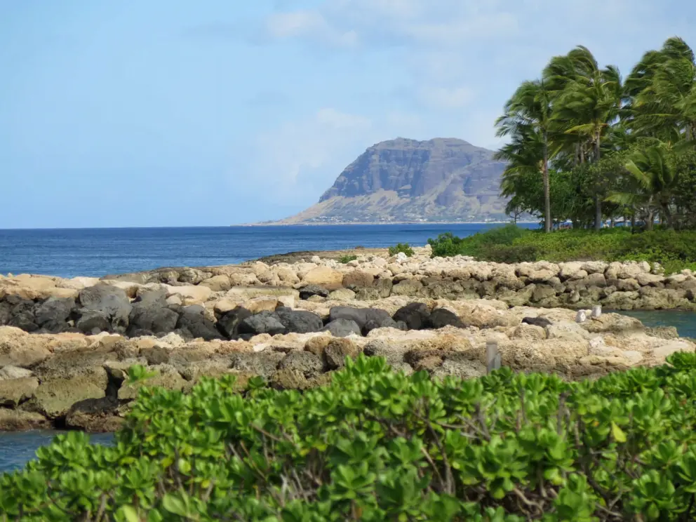 The mountains of Makaha in the distance. 