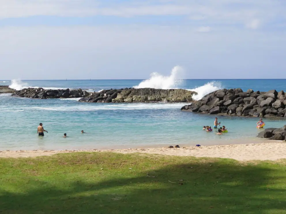The rock wall barrier makes swimming calm and safe. Have a dip after your walk!