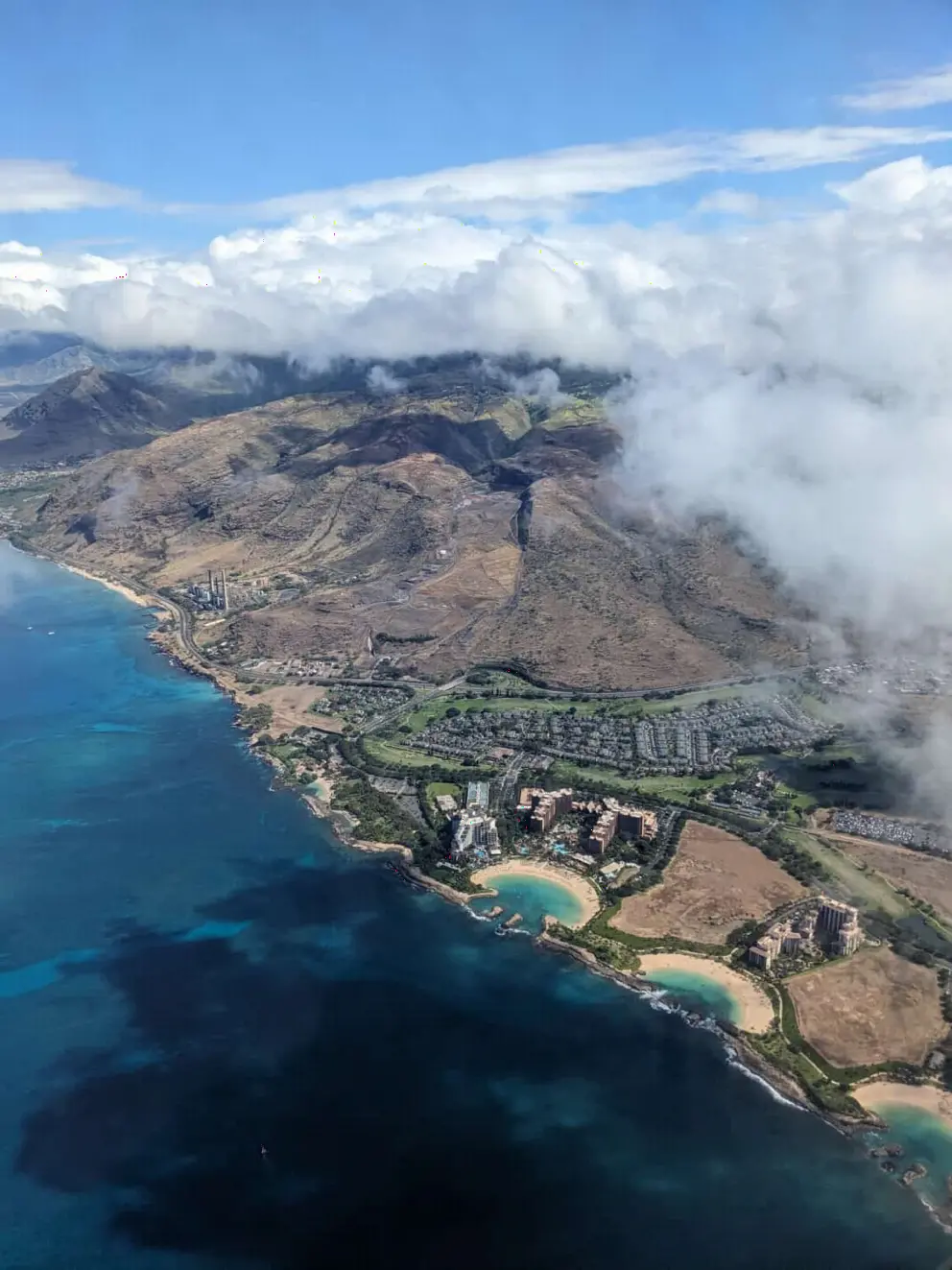 The manmade lagoons of Ko Olina, as seen from an interisland flight. 