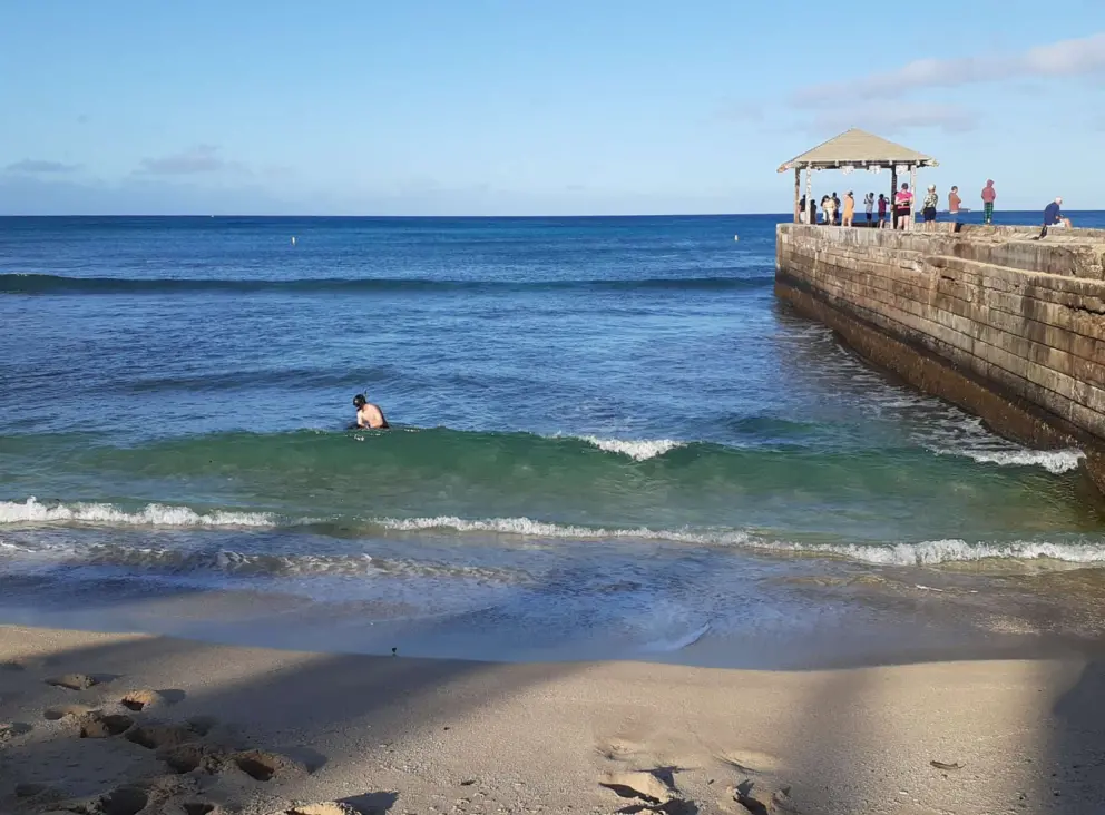 Waikiki Wall, where people bodyboard. On the north end of the boardwalk.