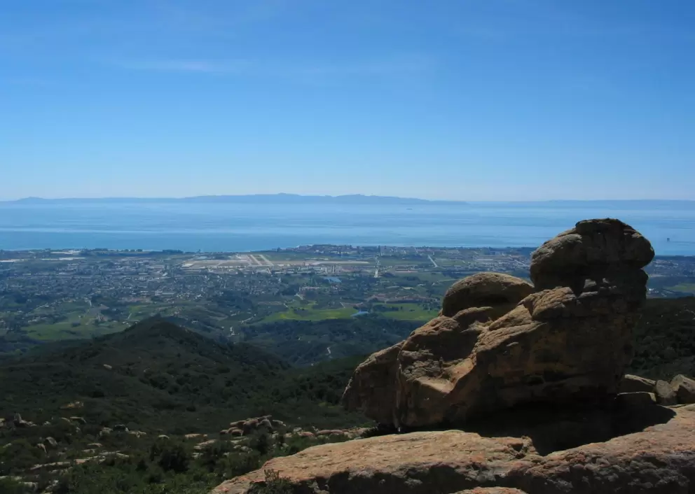 Rock formations at Playgrounds. The ocean and the Channel Islands in background.