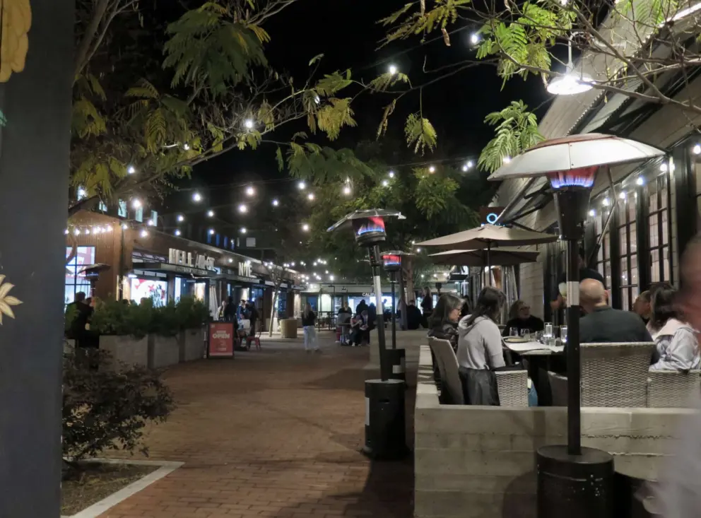 It's pretty at night under the trees and lights, at Creamery Marketplace in downtown SLO. 