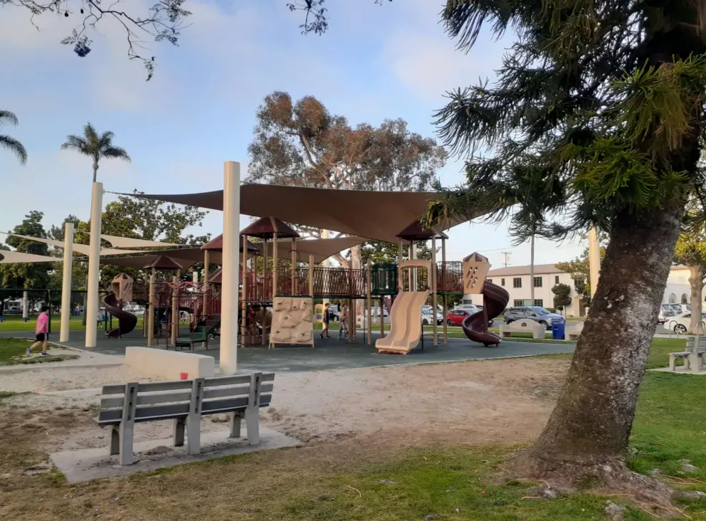 The playground with shade canopy. 