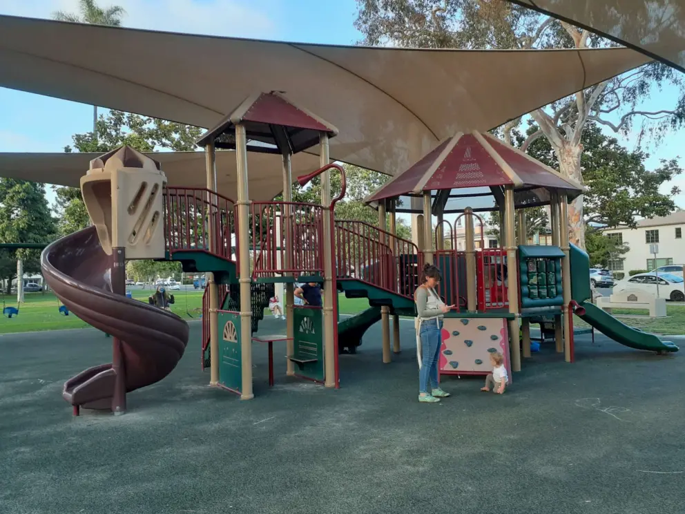 The playground has little nooks to explore.