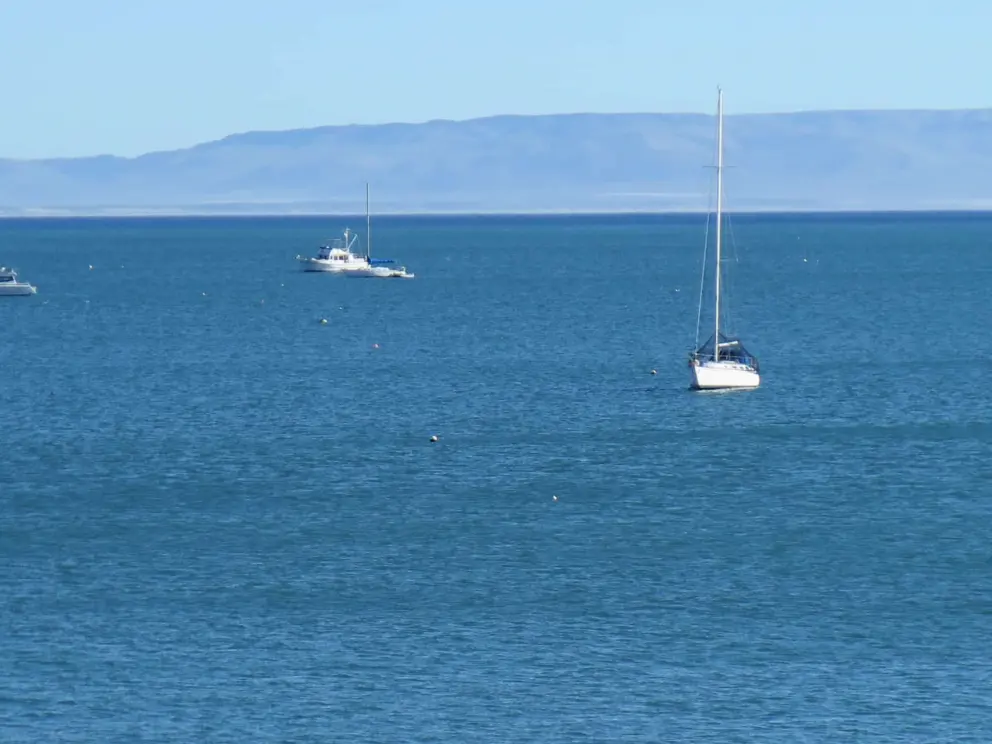 View of sailboat on the blue sea. 