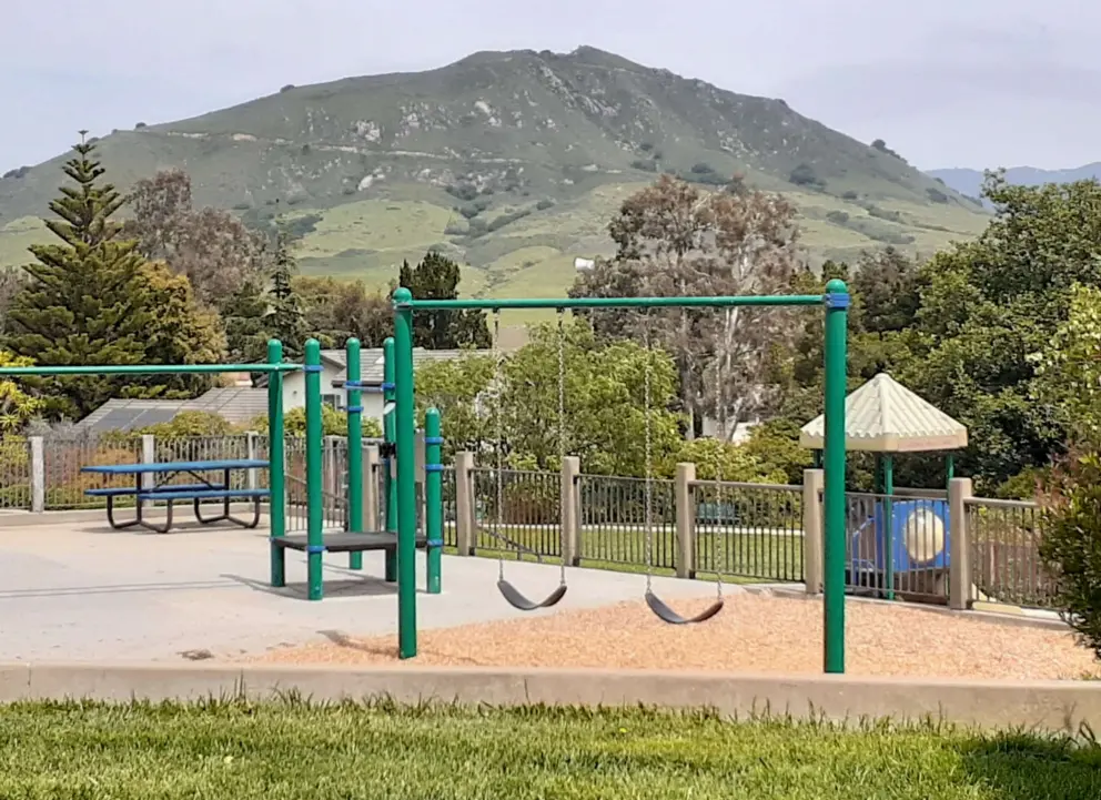 Swings with a mountain view. 