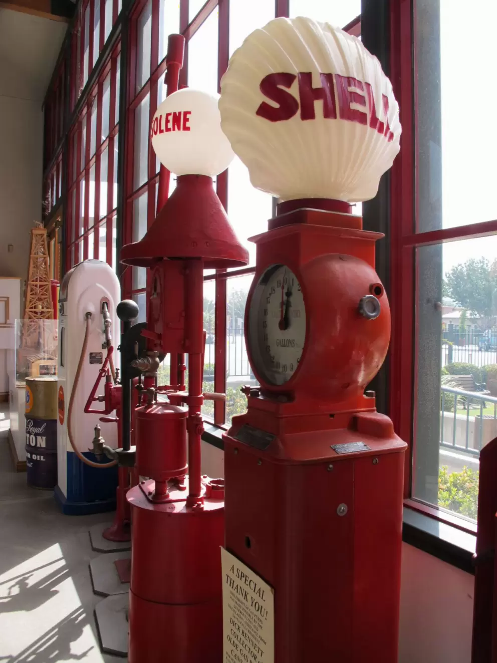 Gas pumps in the Rig Building, which is a wonderful building made almost entirely of windows on one side.