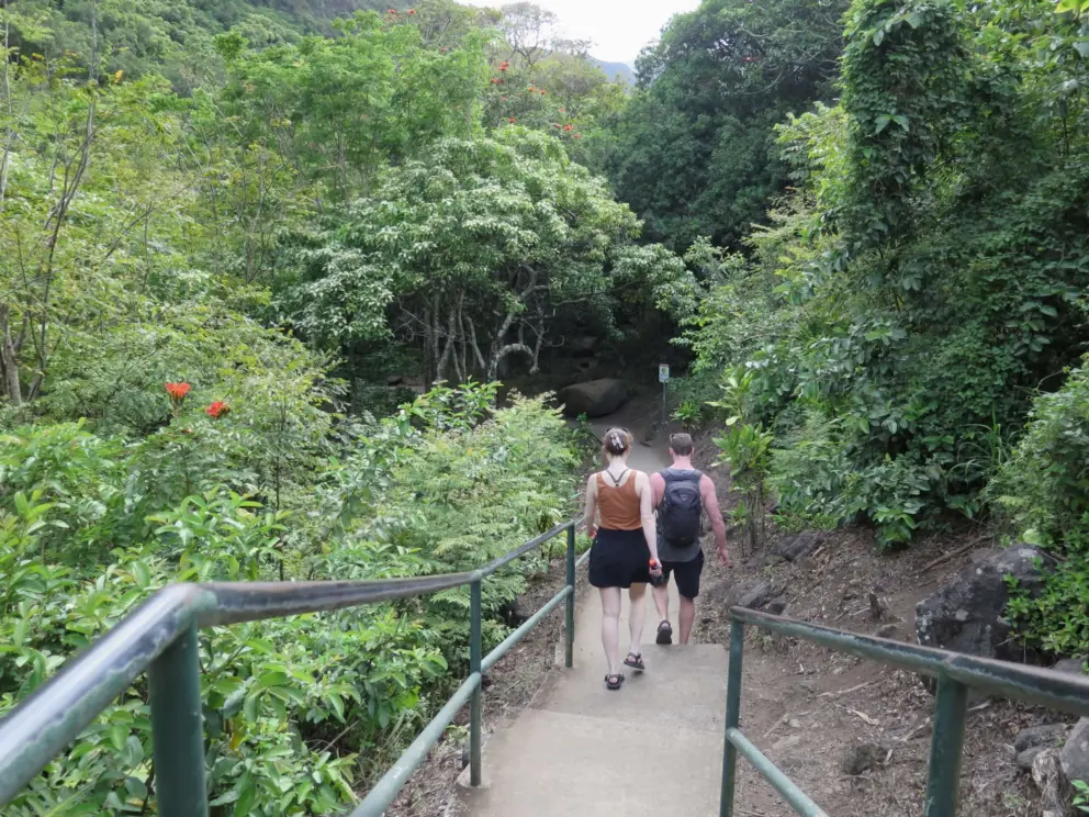Visitors make their way down the stairs. 
