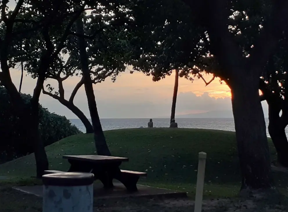 The grass mound near the public parking lot where people watch the sunset!