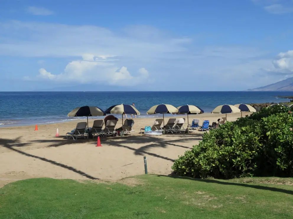 Umbrellas at Wailea Beach in front of Grand Wailea. 