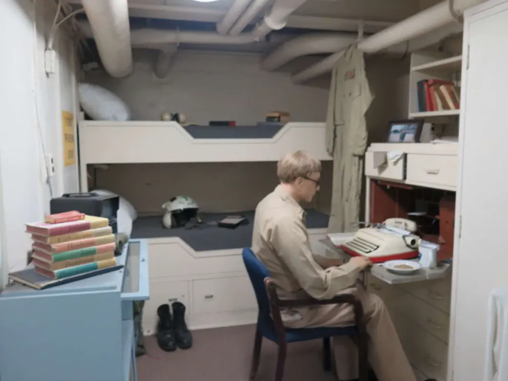 The chaplain at his desk. 