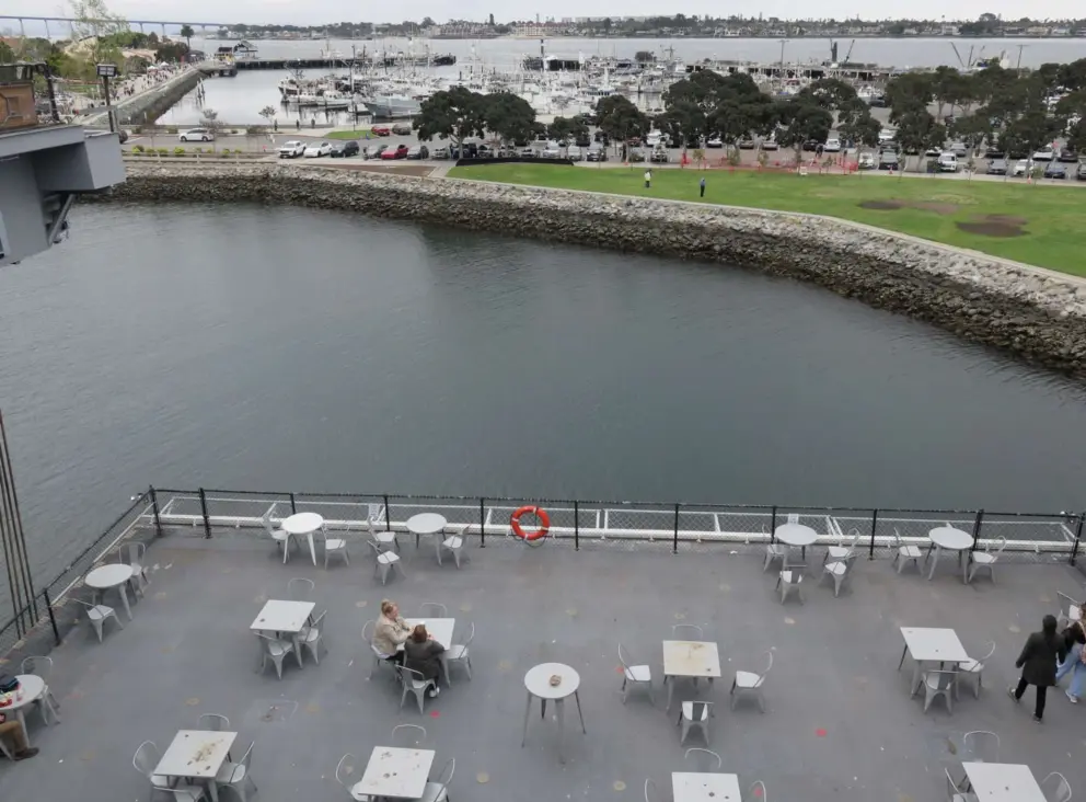 Looking down at a nice seating area. 