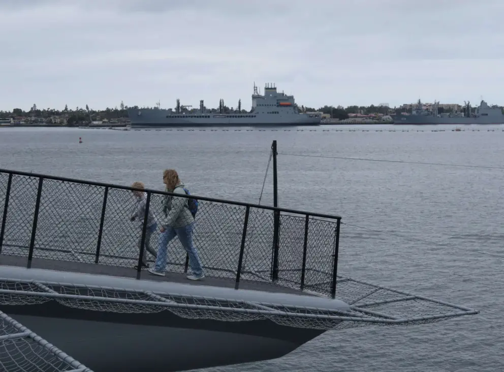 Checking out the harbor from the upper deck. 
