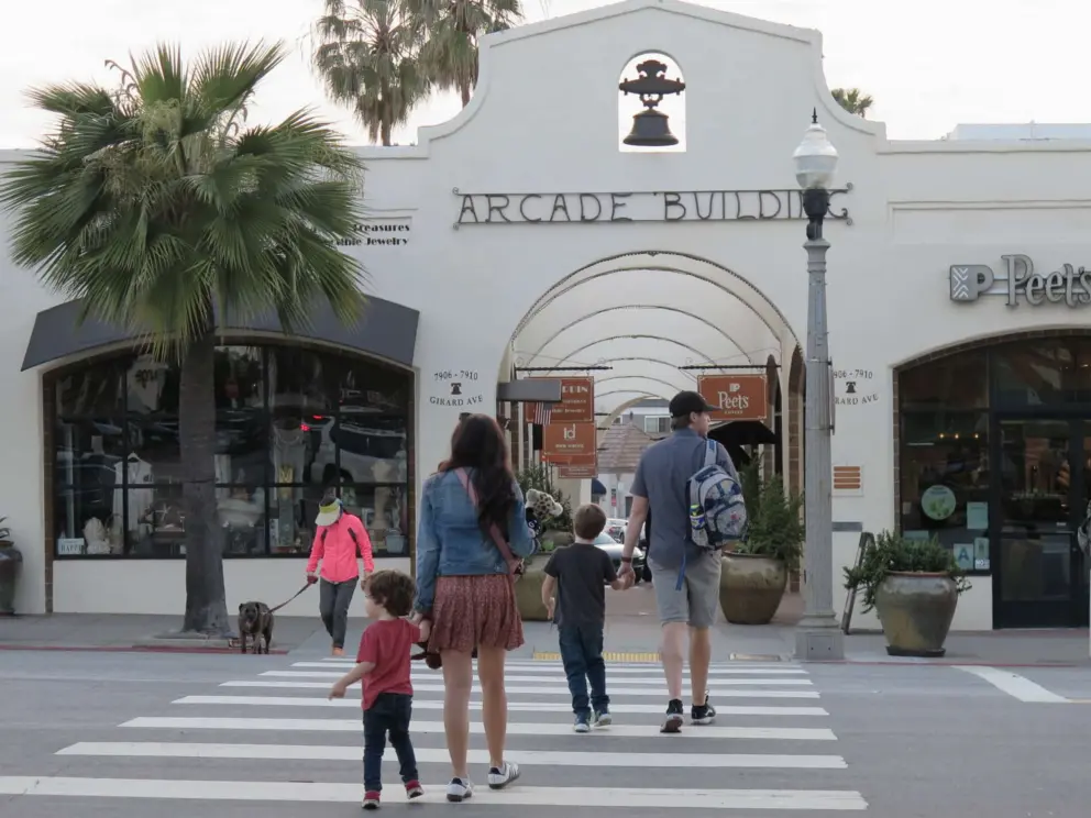 Walking toward the Arcade Building.
