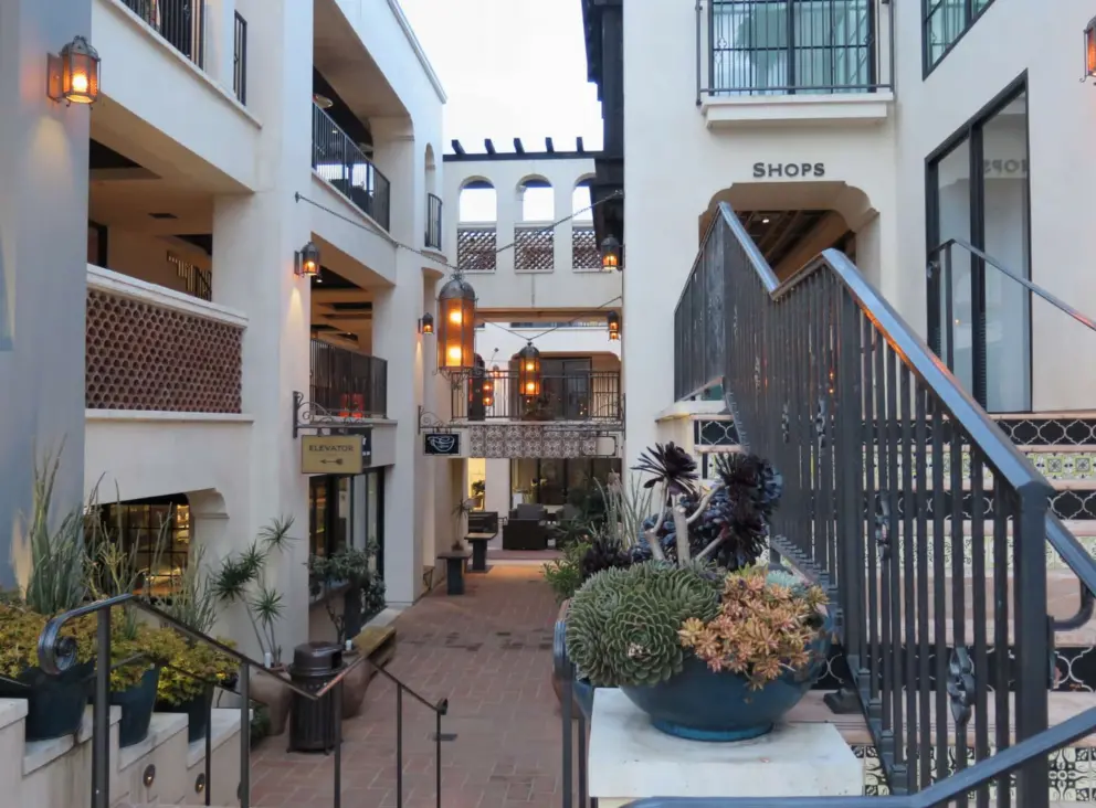 La Plaza Shops with iron lanterns. 