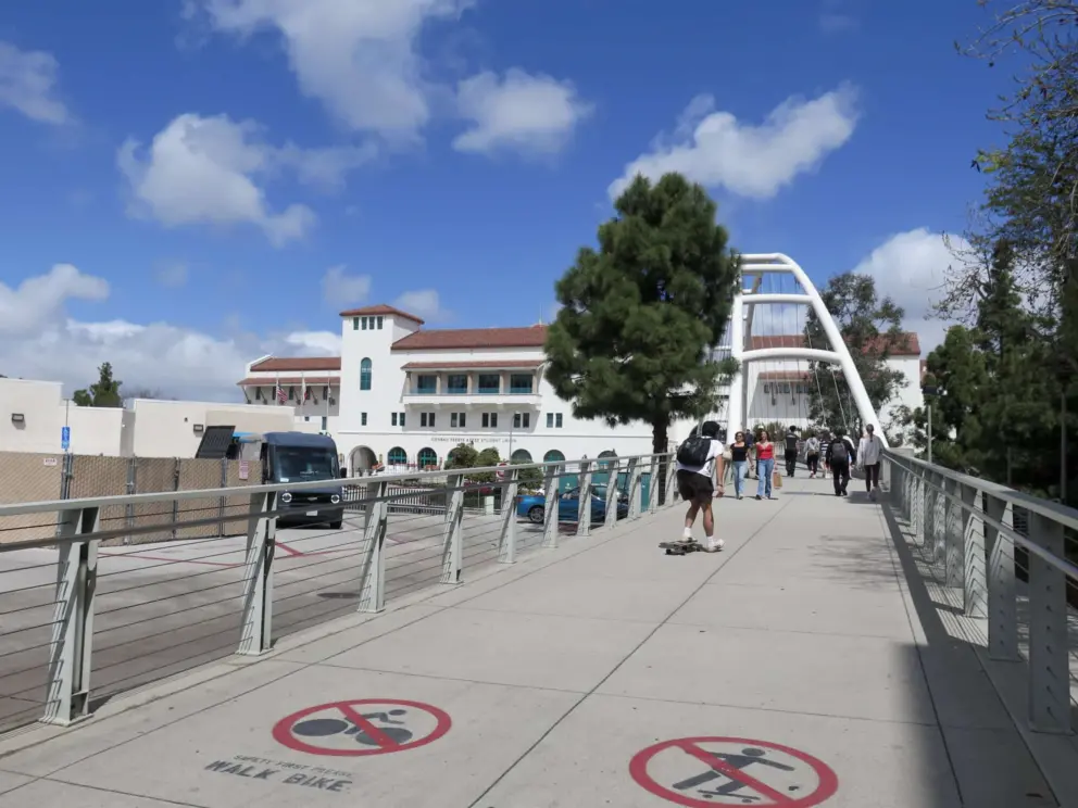 Skateboarder on the bridge. 