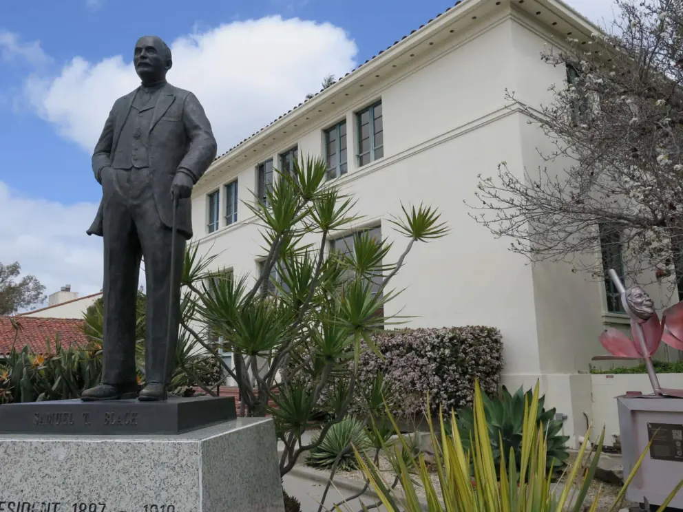 Sculpture of a president of the college. 