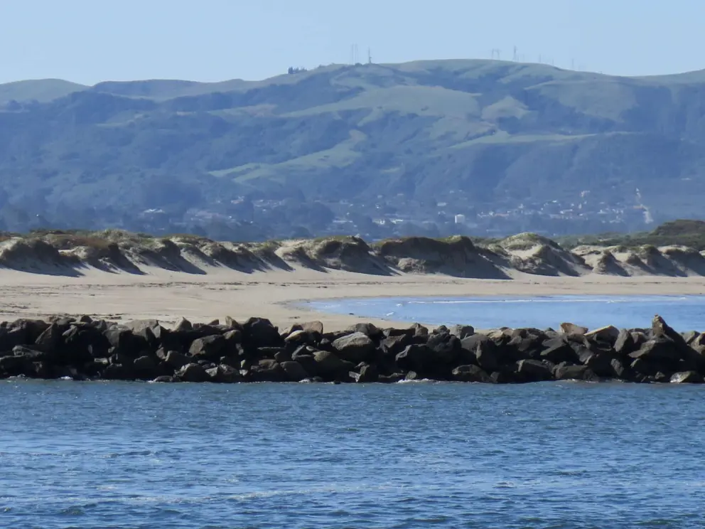 Looking across the inlet at the dunes. 