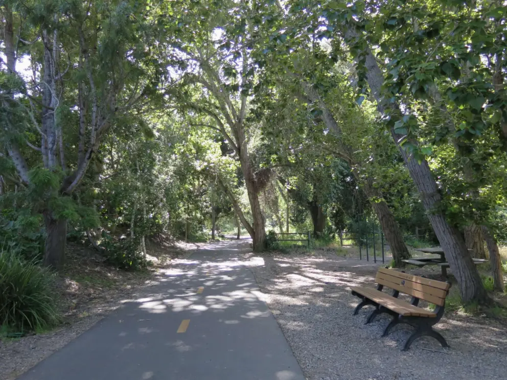 Bench and shade on the path.