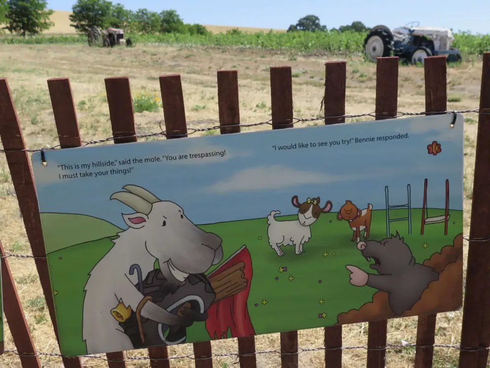 Storybook along the fence, with the u-pick fields in the background. 