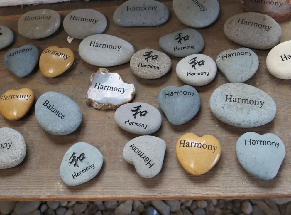 Harmony carved pebbles. 
