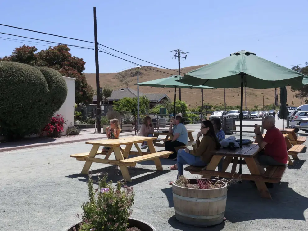 Picnic tables with hill views. 