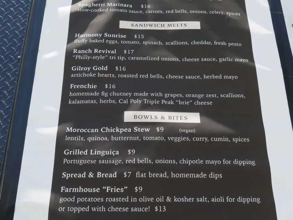 Menu at the food truck. 