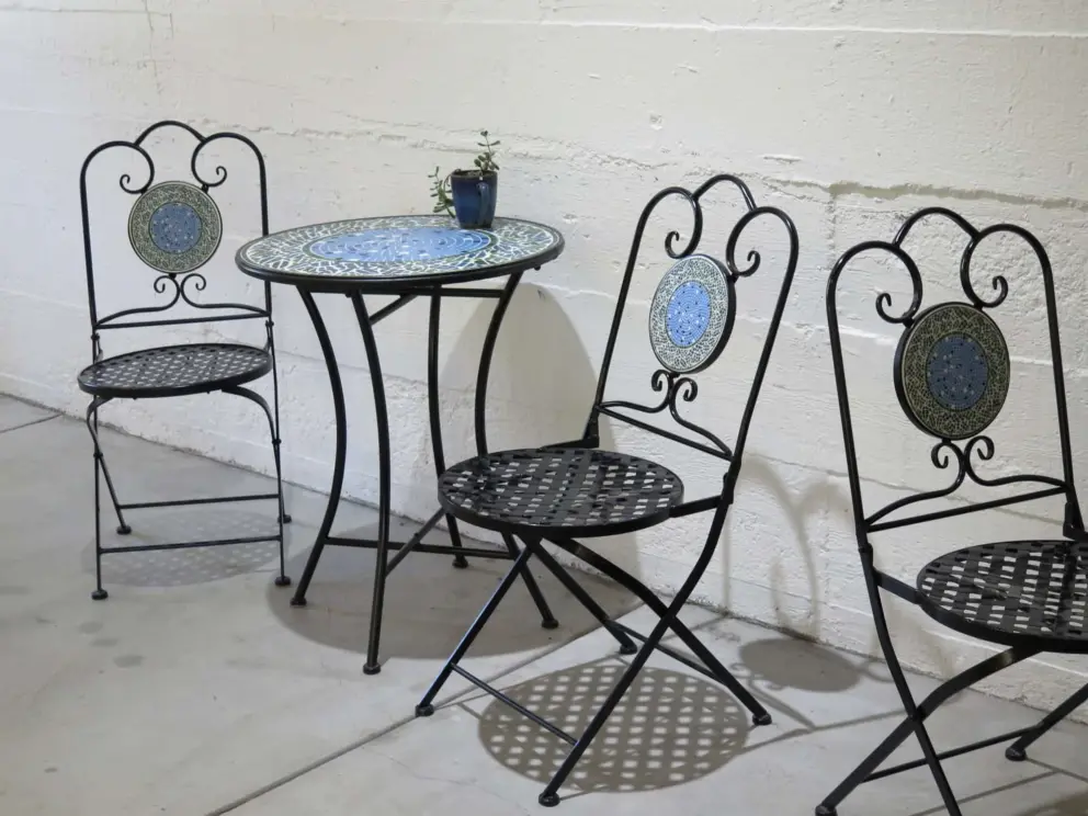 Chairs outside the coffee shop. 