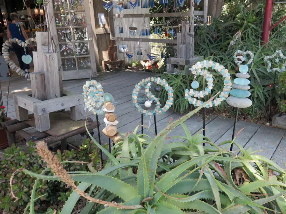 Garden decorations at Harmony Glassworks. 