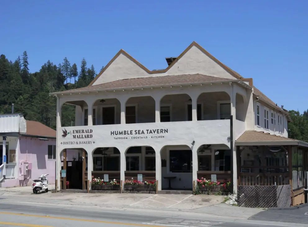 Humble Sea Tavern, in Felton, with treetops behind. 