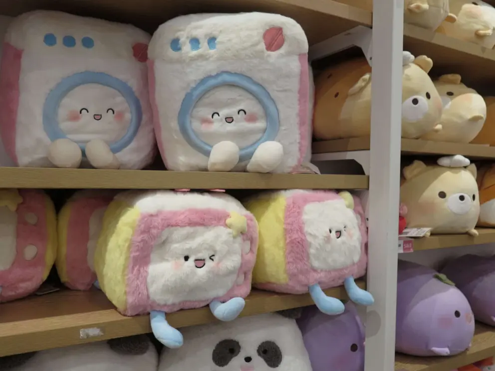 Adorable stuffies in Miniso Asian goods store. 