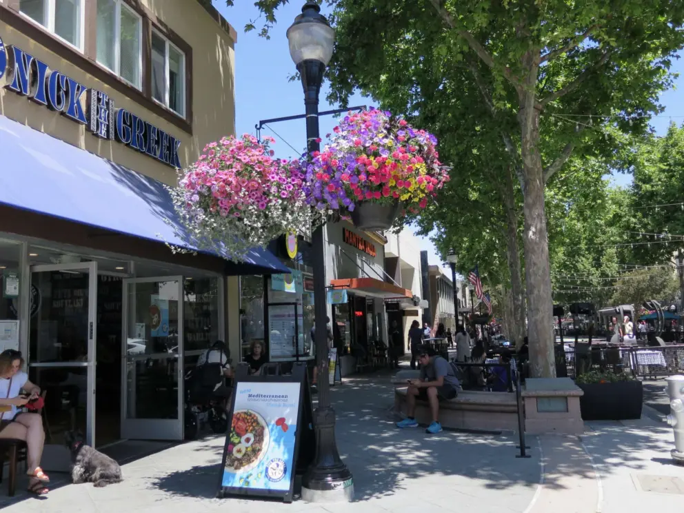 Outside a Greek Cafe.