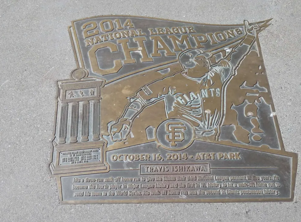 Plaque in the waterfront path at Oracle Park Stadium. 